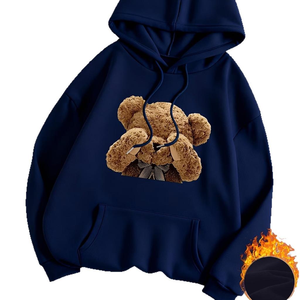 Women's eye-covering teddy bear print hooded sweater autumn and winter velvet loose oversize women's hoodie
