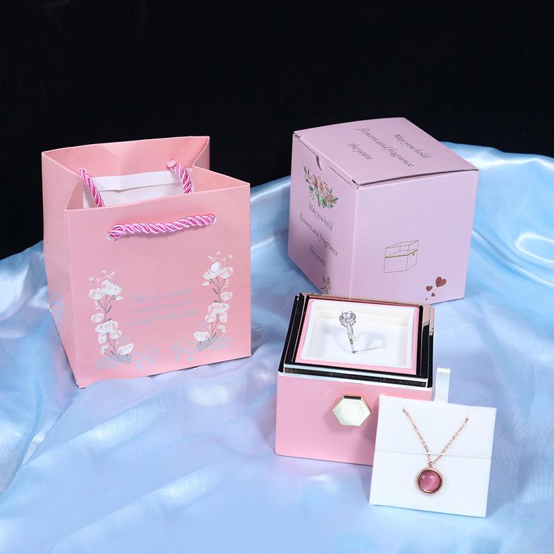 Creative Rotating Valentine's Day Soap Flower Gift Box Rose Jewelry Box For Rings Necklaces And Jewelry Storage