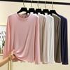 Damski T-shirt z długim rękawem Plus Size na wiosnę/jesień 2025 - Modal, gładki kolor, luźny krój