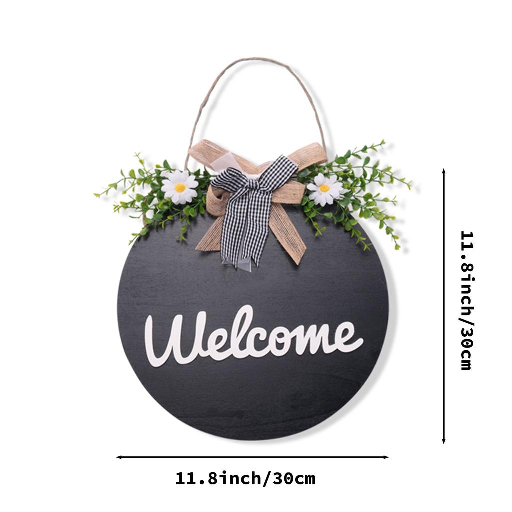 Lighted Welcome Wreath Sign Front Door Porch Decor Rustic Round Wooden Hanging Hello Sign Outdoor Spring Summer Decor