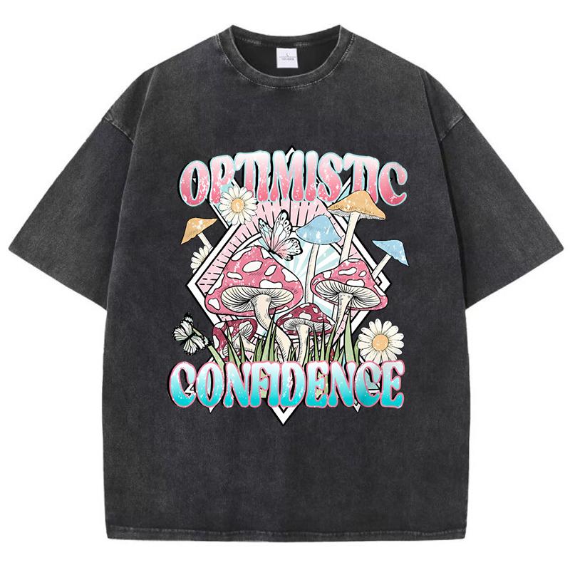 Confidence Optimism Grow Butterflies Print Women Washed T Shirts Hip Hop O-Neck T-Shirt Cotton Clothes Oversized Top