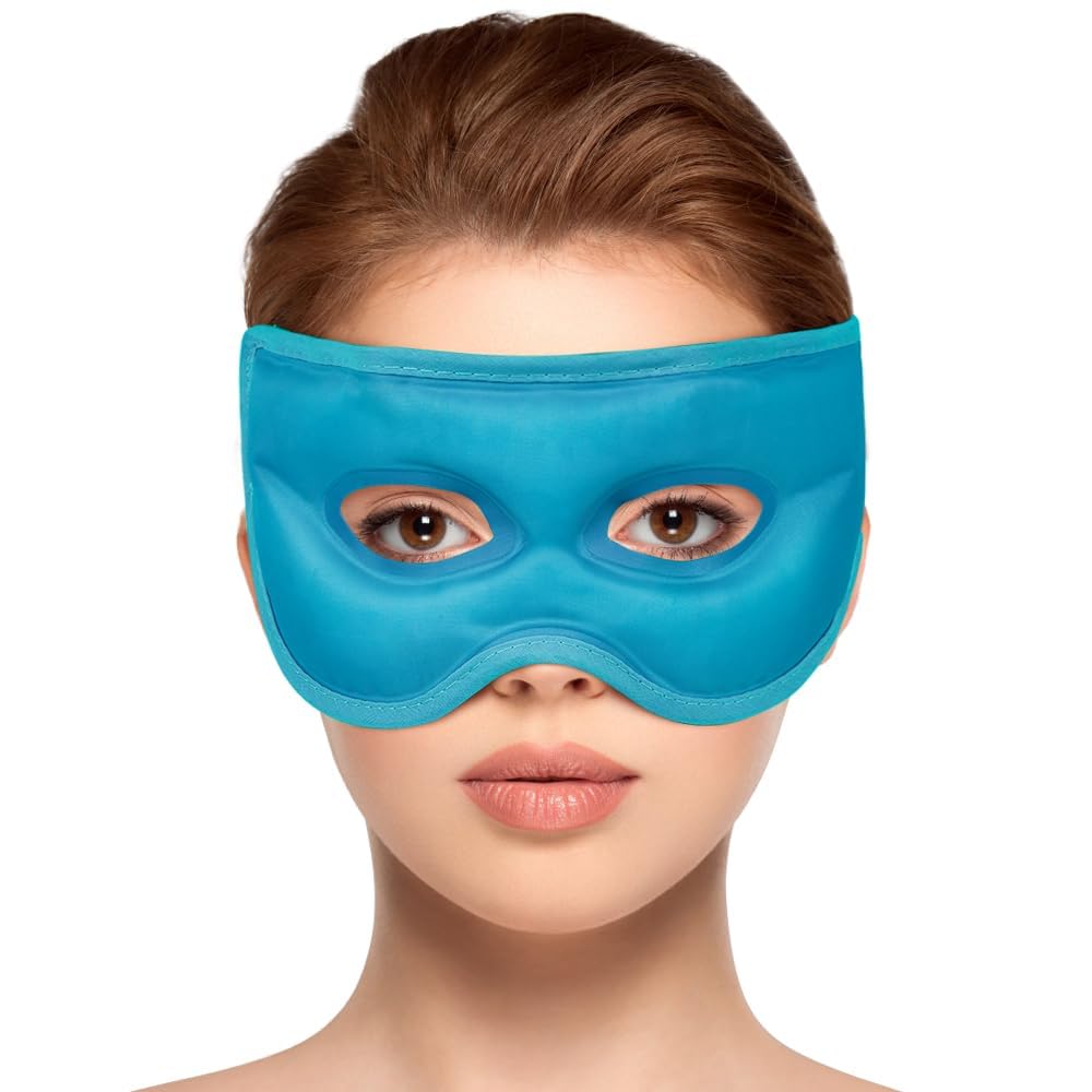 NEWGO Cooling Eye Gel Eye Relieves Eye Reusable and 1 Sheet Green Mask, Eye-Cooling Mask, Strain, Washable, - (Blue)