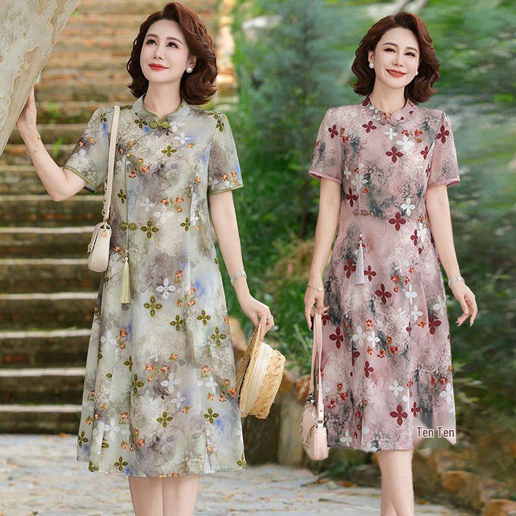 Elegant 2026 Summer Dress for Stylish Mid-Aged Women - Dignified, Generous Short-Sleeved Design