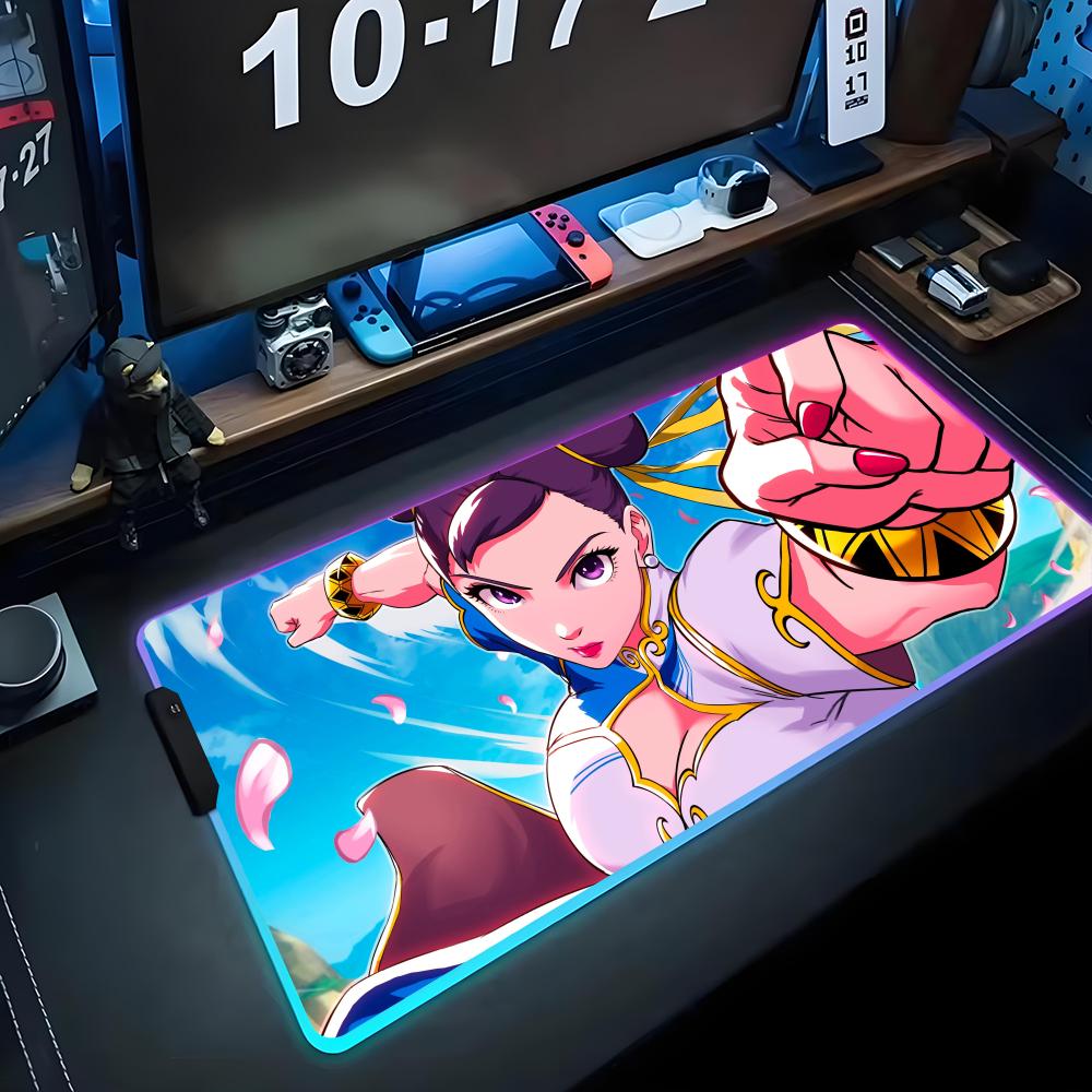 chun li Mouse Pad RGB Gaming Mousepad Big LED Pad PC Desk Mat Luminous Mouse Pad Large Keyboard Mats Table Rug With Backlit