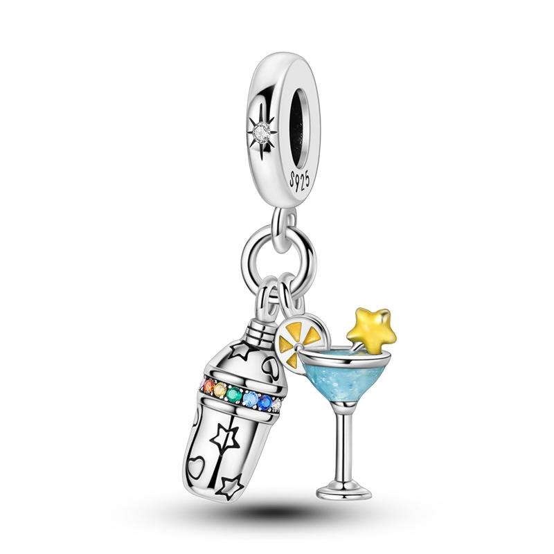 925 Silver Wine Charm Beads Pendant For Women DIY Jewelry Gift Original Bracelet Clasp Liquor Series