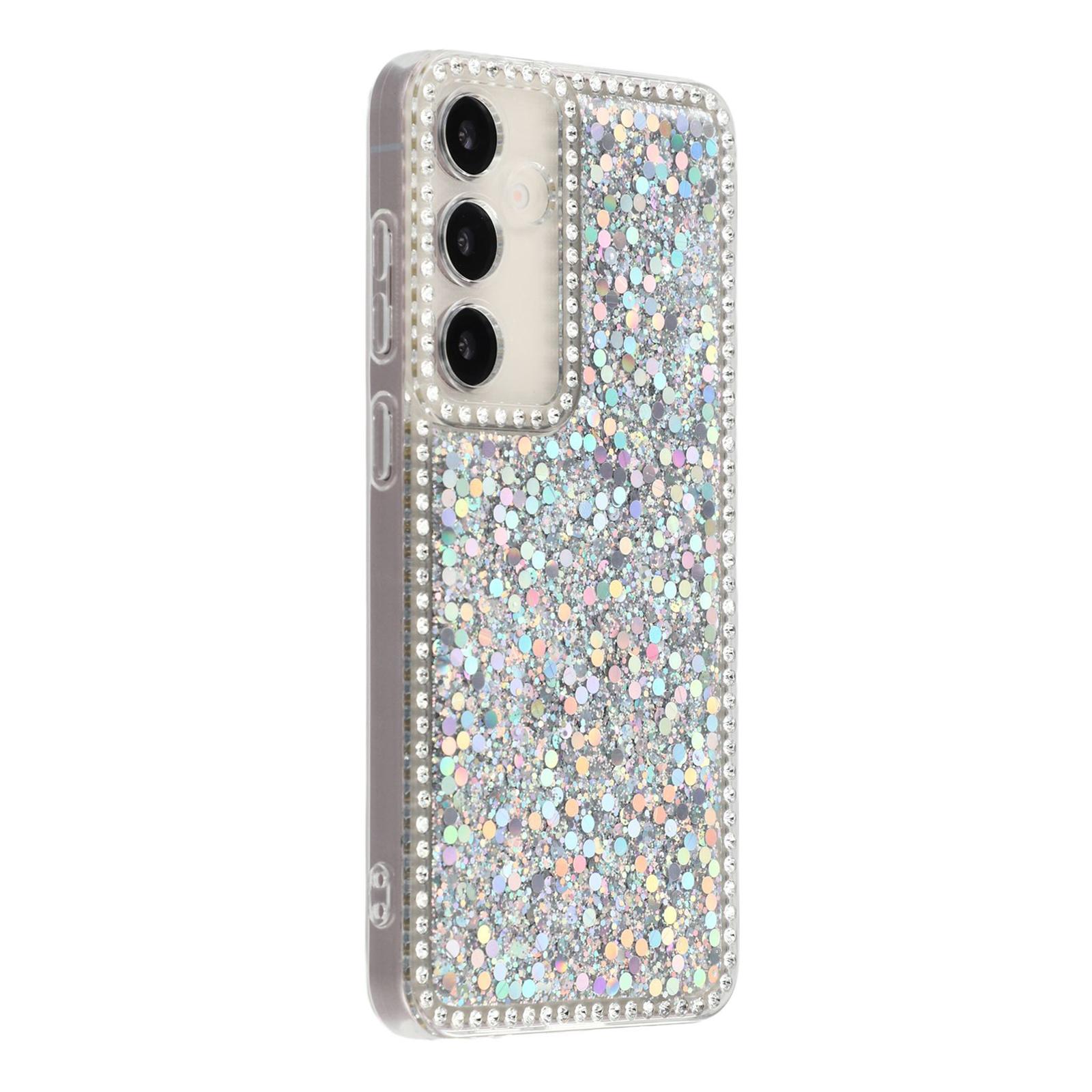 

Чехол для Samsung Galaxy S25+ с краем из стразов, блестящий эпоксидный ТПУ чехол для телефона Silver