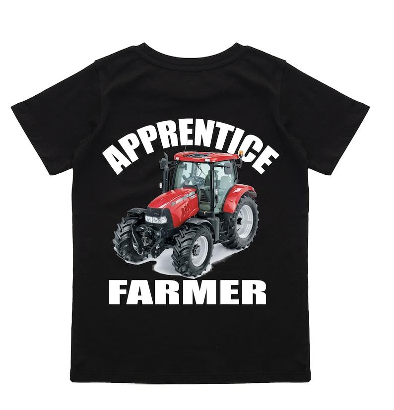 Apprentice trainee red tractor farmer black t-shirt kids children 100% cotton 110