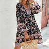 European and American Long Sleeve Bohemian Leisure Vacation Positioning Flower Dress