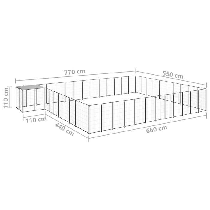 VidaXL Chenil Noir 37,51 m² Acier Enclos pour Chiots Cage Chiens Extérieur 3082242
