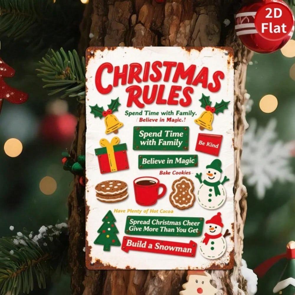 

Vintage Christmas Rules Metal Tin Sign Retro Wall Art Decor for Home Bar 20x30cm
