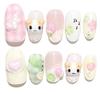 Handmade 3D Cute Rabbit Cat Pink Chocolate Dessert Cream Cartoon Almond Shaped Press On Nails Art Stickers