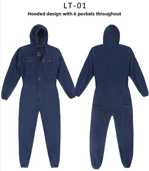 Custom-made Men's Flame Retardant CE Certified Welding Protective Clothing One-piece Denim Hooded Reflective Needle Detection