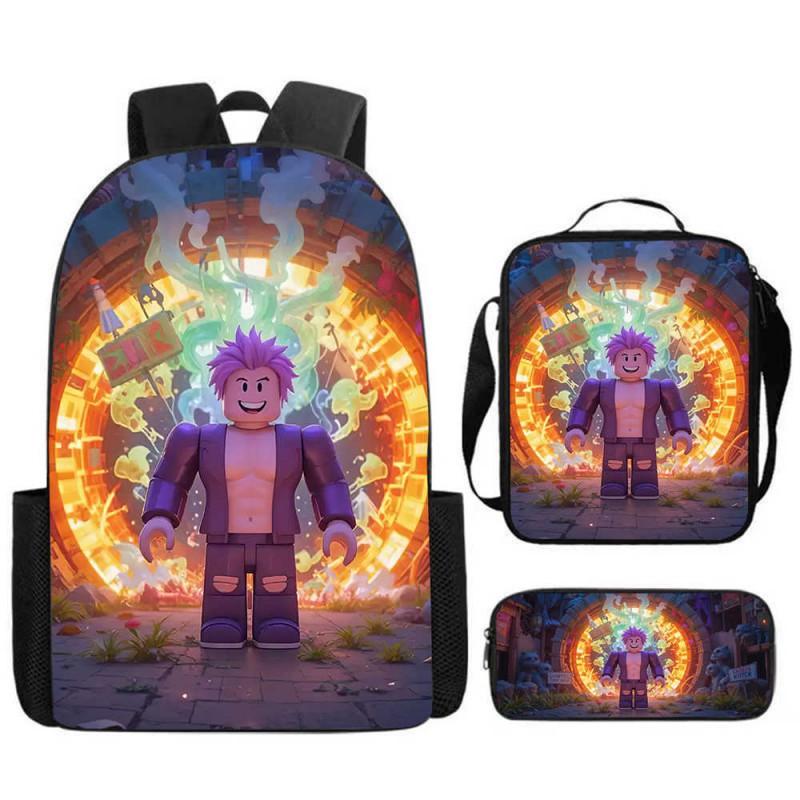 ROBLOX Themed Kids Backpack School Lightweight Durable Oxford Fabric Bag With Padded Straps Cartoon Print Grades 1-9