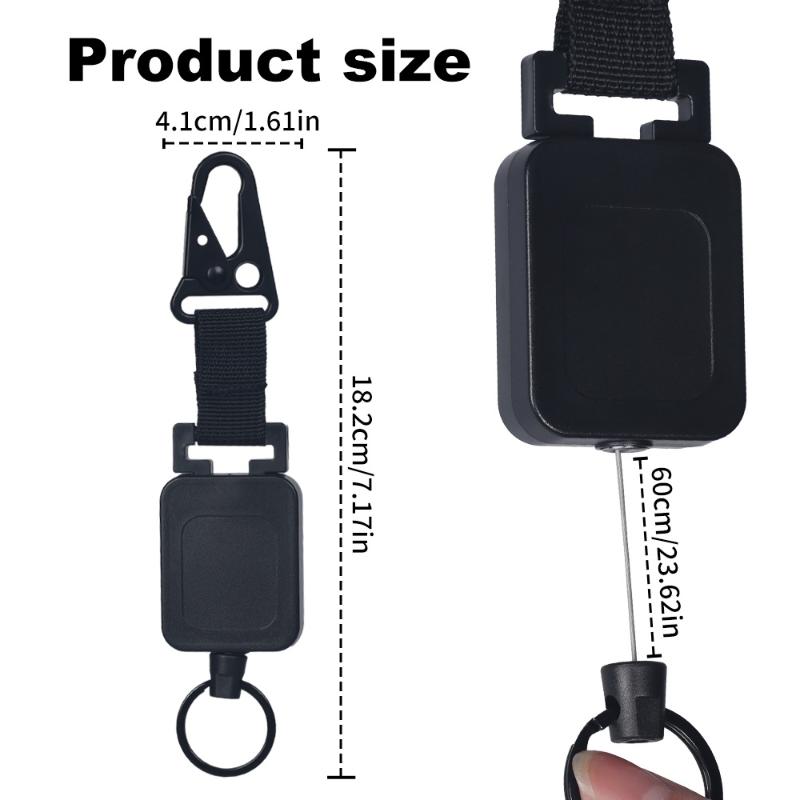 Retractable Keychain Outdoor Carabiner Steel Wire Rope High Resilience Anti Lost Easy To Pull Buckle 60Cm Keyring For Hiking