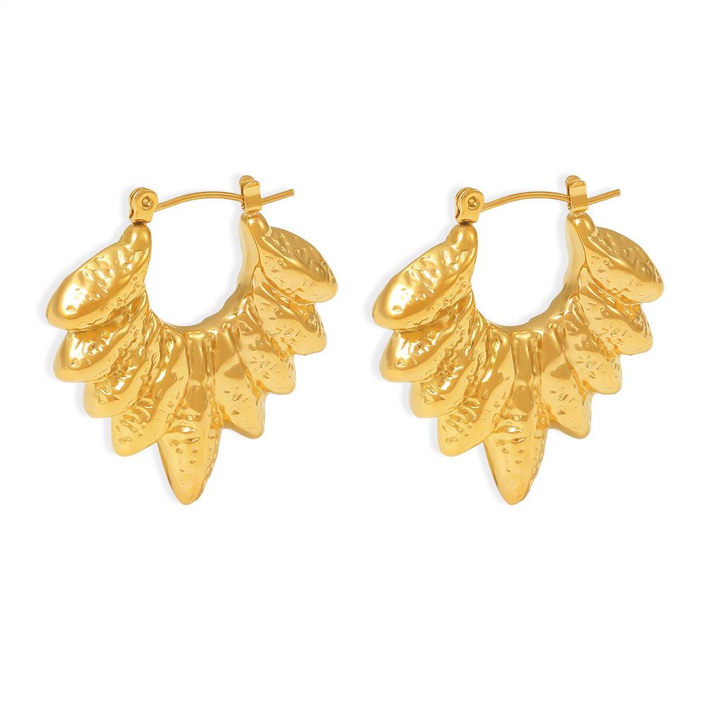 Leaf-Shaped 18K Gold Plated Titanium Steel Earrings