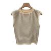 Fashion Design Sense Temperament Sleeveless Round Neck Knit Shirt Striped Undershirt Female Sweet Slim Thin Tops Casual Slim Fit Pullovers Tees