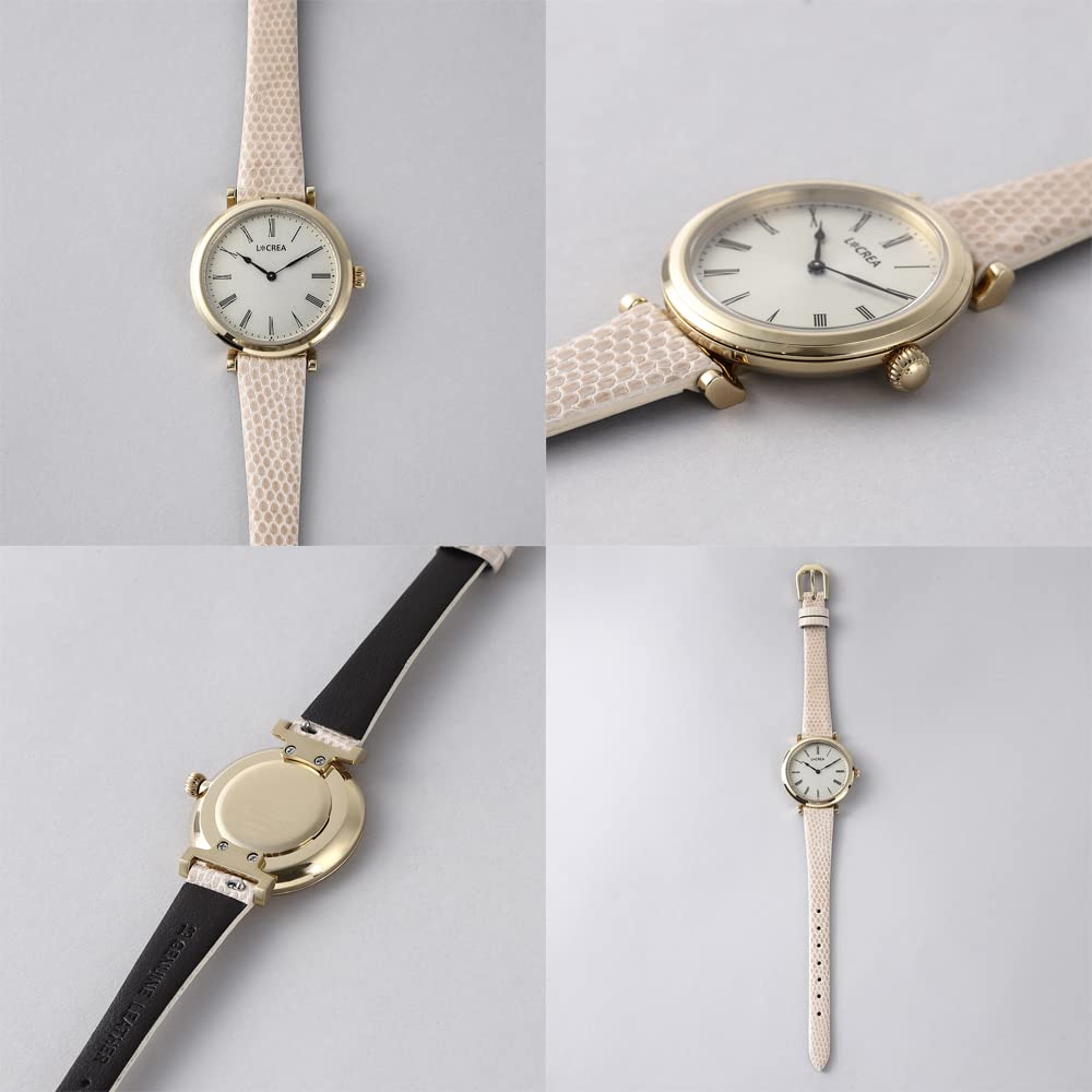 Montre Solaire LeClair Fabriquée au Japon ASSIETTE Or Bracelet en Cuir Véritable de Lézard [LCREA] pour Femme LC2102-GPRBE