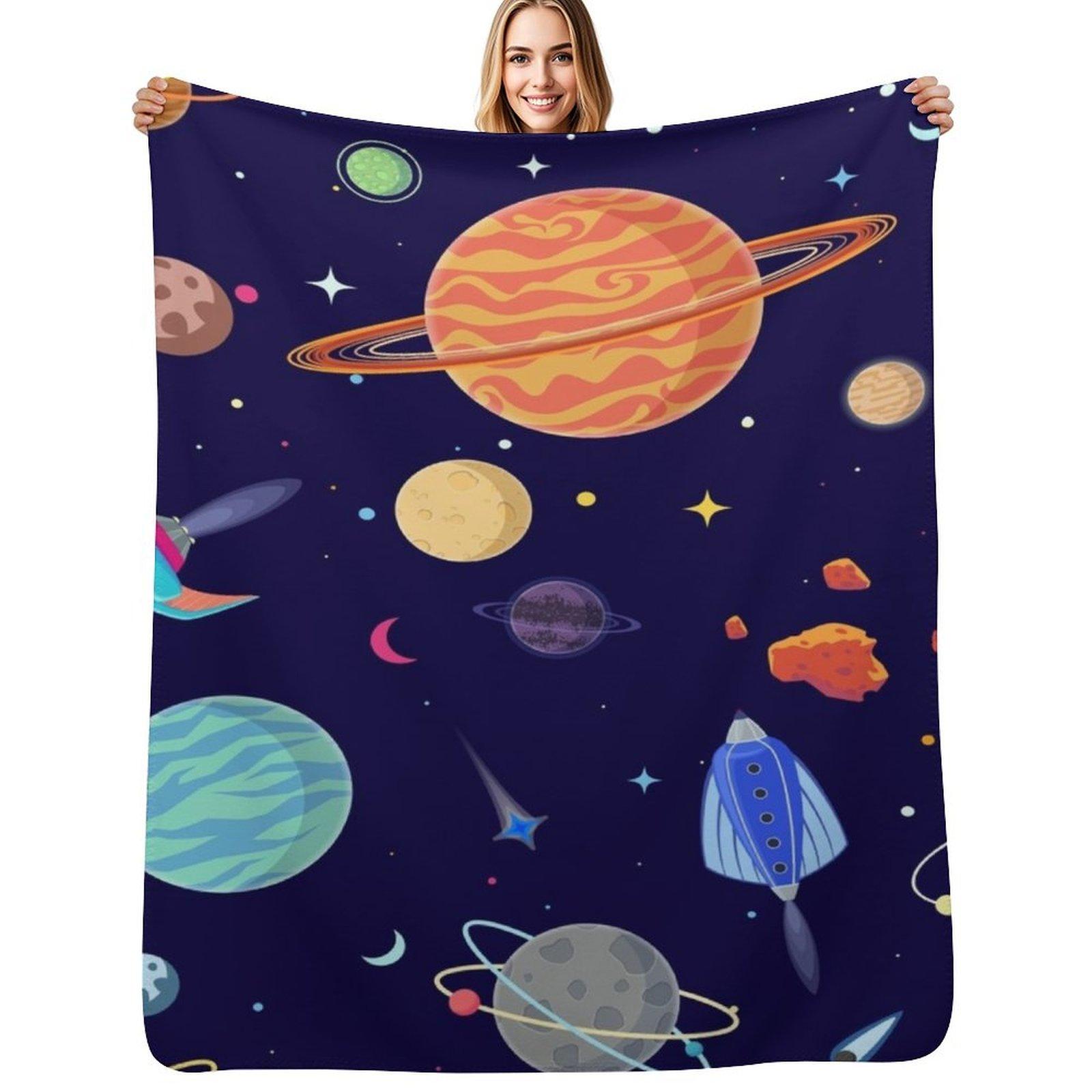 Planets Pattern Throw Blanket Stain Resistant Cozy Warm Blanket Size: 75*100cm, Weight: 230 GSM