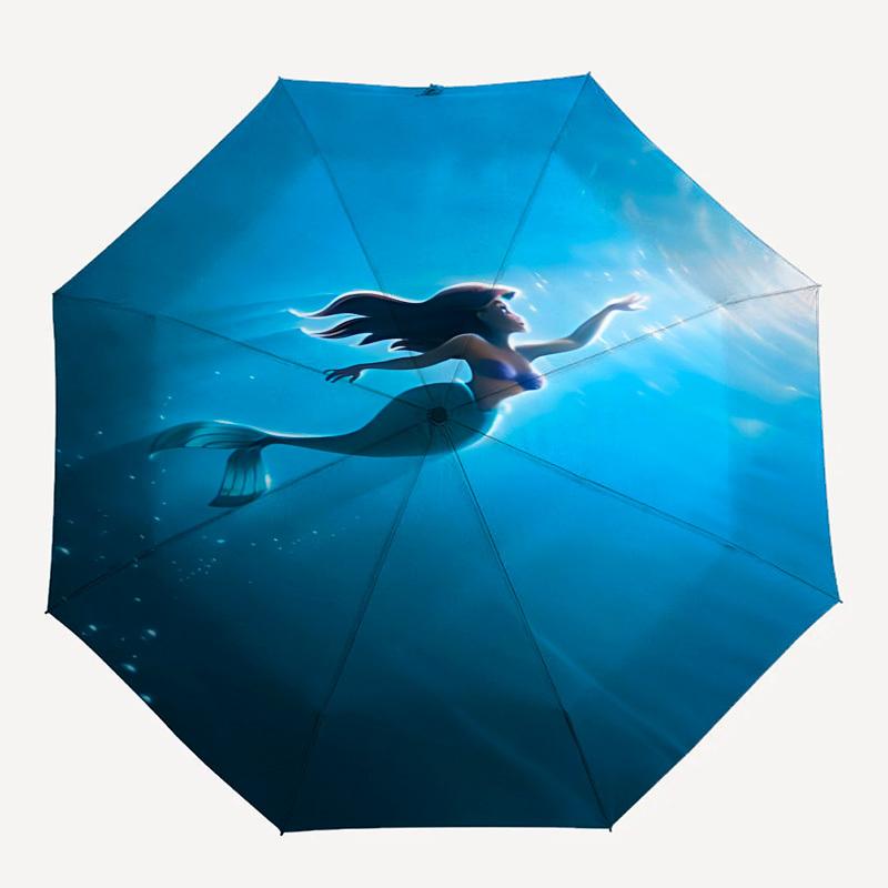 Mermaid, Ocean Themed Automatic Opening and Closing Umbrella, Brightly Colored 8-rib Portable Umbrella, Suitable for Men and Women, A Perfect Gift for