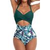 One-piece Solid Color Swimsuit Women's European and American Backless Splicing Sexy Swimsuit Cross Leopard Print Straps