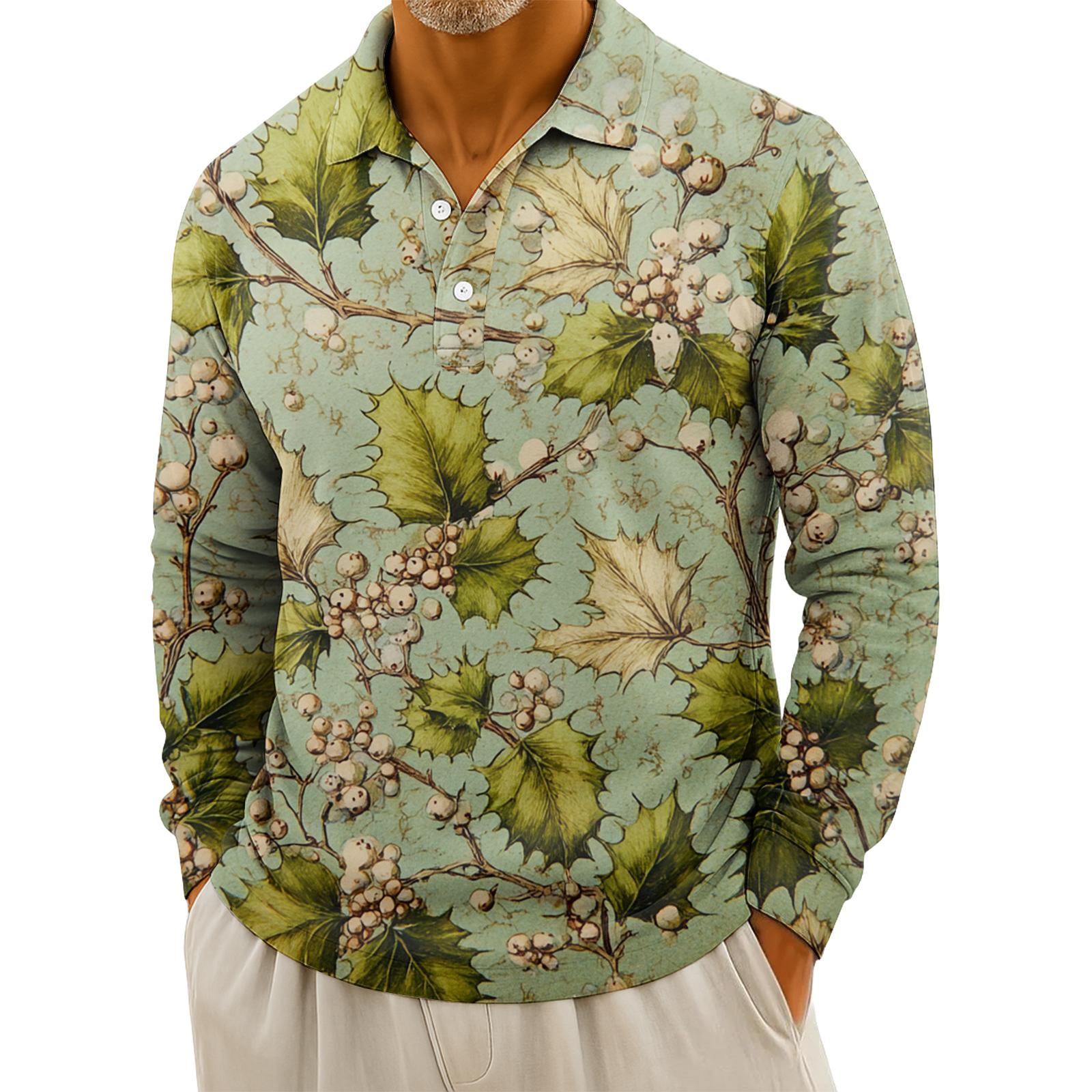 

Мужская повседневная рубашка с длинным рукавом на пуговицах с рождественским принтом L зелёный