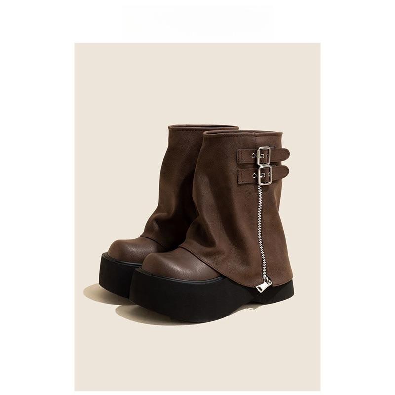 

2026 New Autumn and Winter Thick Soled Height Increasing Brown Pants with Sponge Bottom Short Boots 40 коричневий