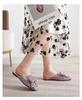 Scarpe da Donna Moda Ciabatta Estiva Cristallo Brillante Fiocco Sandali Casual Ragazza Zoccoli Piatte Scarpe
