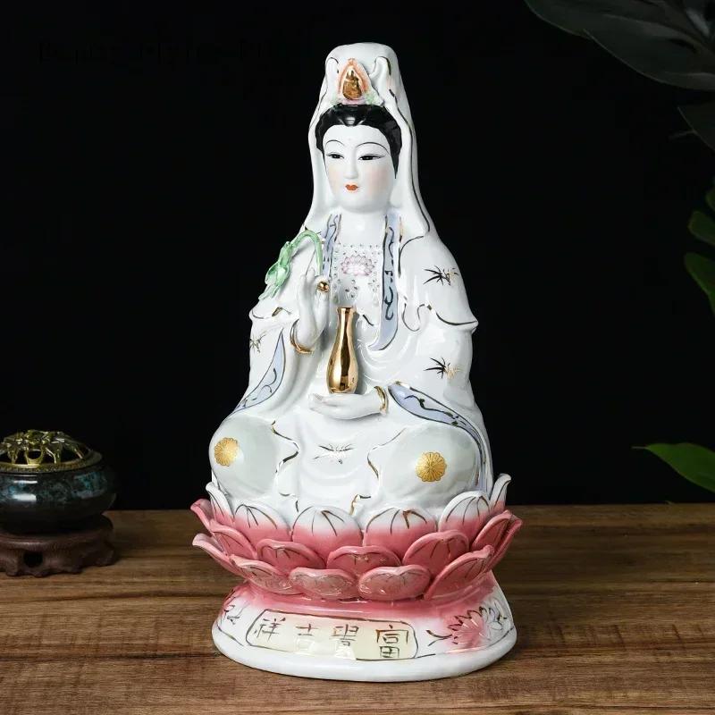 Chińska Kreatywna Ceramiczna Dekoracja Nanhai Guanyin Do Domu Salonu Pomyślne Rzemiosło Feng Shui Rzeźba Bogini Guan-Yin
