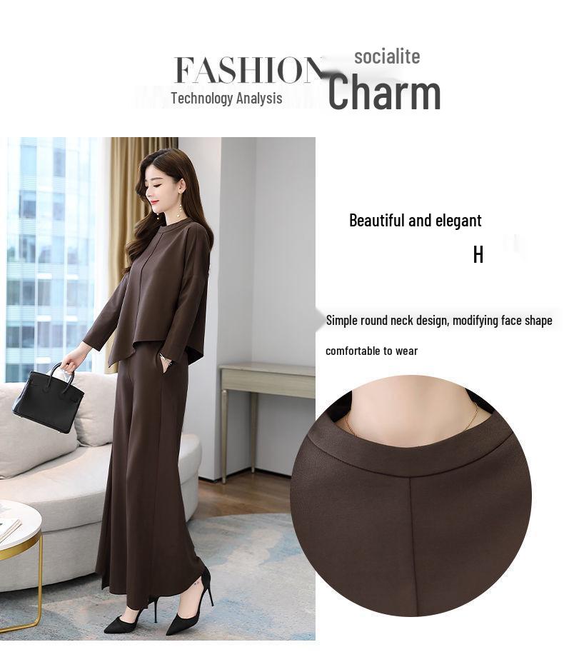 Elegant Wide-Leg Pants and Blazer Set - Slimming and Stylish for Mature Women In Spring and Autumn