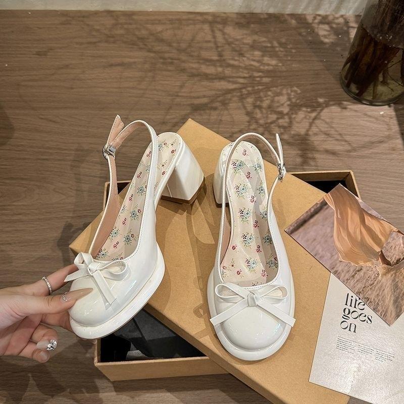Thick heel empty Mary Jane single shoes women's summer new cool slippers bow high heels