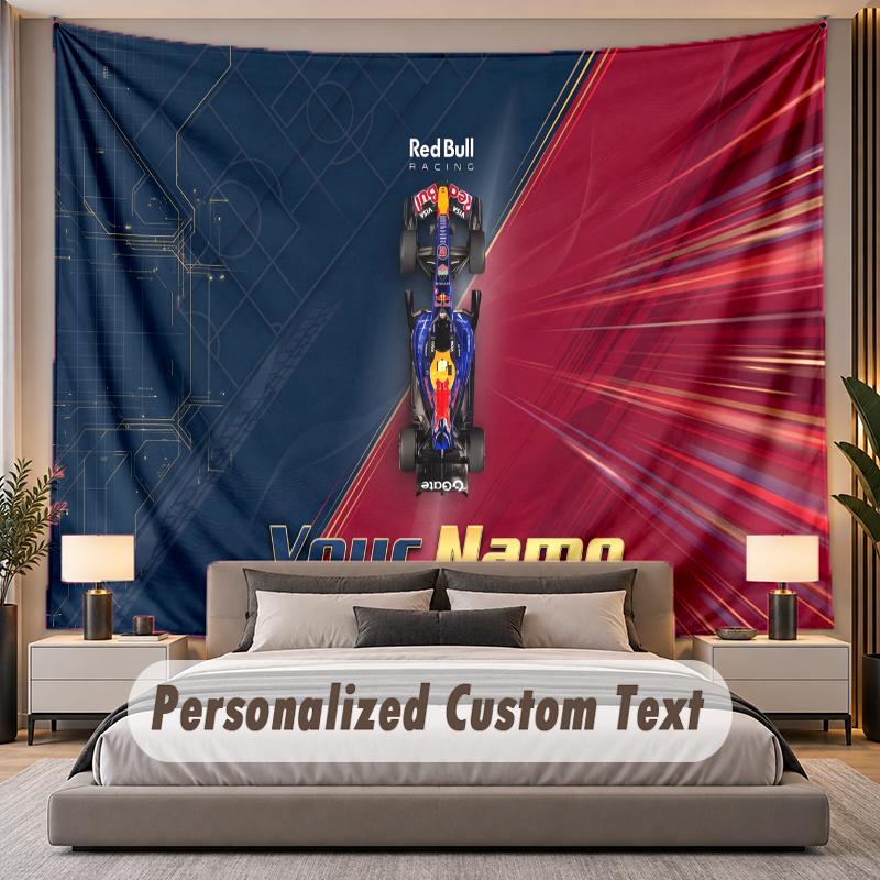Custom Name Text Tapestry Red Bull Racing Personalized Polyester Wall Tapestry For Bedroom And Room