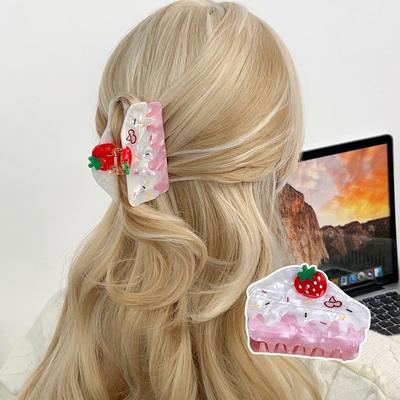 1 Stück Erdbeerkuchen Mädchenherz greifende Klammer, große Haiklammer, hochwertige und süße Klammer, Haarschmuck, Kopfschmuck für Frauen