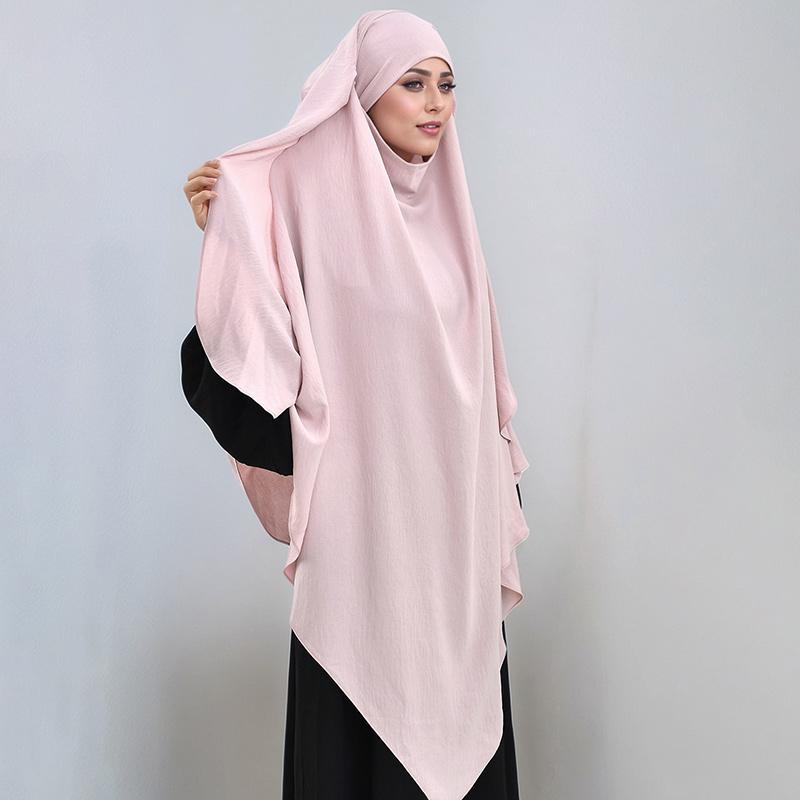 

Двухслойный химар для молитвы из ледяного шелка, хиджаб, дышащий, исламский стиль Дубая, длинный мгновенный головной платок, фестивальный и молитвенный хиджаб