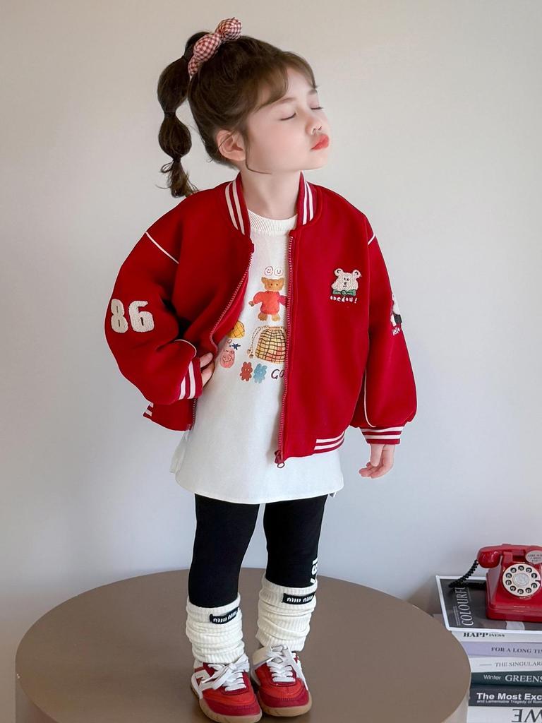 2025 Girls' Stylish Baseball Jacket - Spring & Autumn Korean Fashion Outerwear for Kids