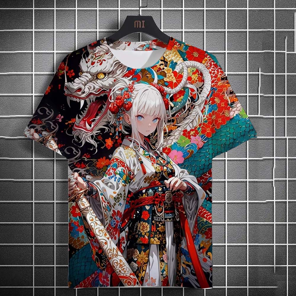 Men's T-shirt Cartoon Sexy samurai tattoo Women T shirts Summer Casual harajuku streetwear 3D Printed Hip Hop Unisex Tops