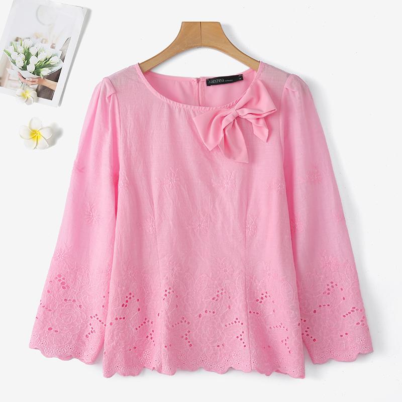 

ZANZEA Women Casual Round Neck 3/4 Sleeve Loose Patchwork Blouse 5XL розовый