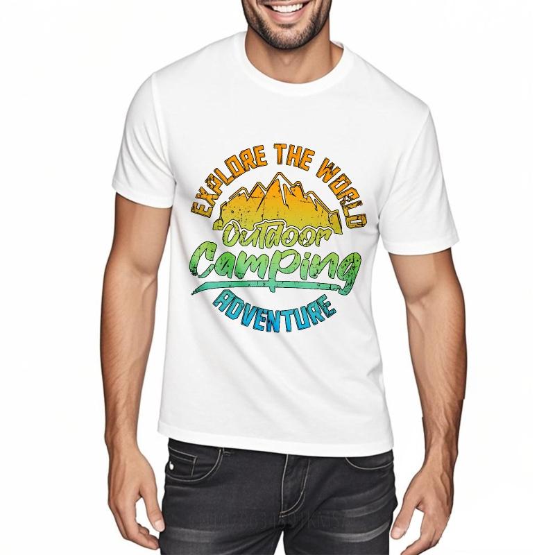 Lässiges Sommer-T-Shirt für Sie Entdecke die Welt Outdoor Camping Abenteuer Kurzarm Bedruckte Rundhals-Tops T-Shirt für Unisex