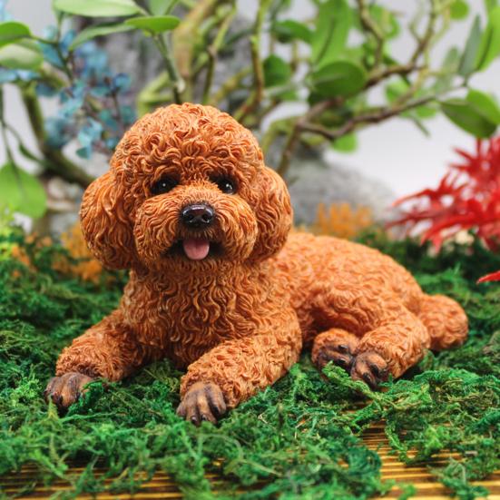 Office Desk Ornament Realistic Teddy Dog Statue, Desktop Small Pet Model, Cute Laying Sculpture Collectibles for Owners Car Dashboard, Desk,