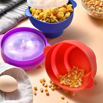 New Silicone Popcorn Maker Bowl Foldable DIY Microwave Popcorn Bucket with Handle Lid Fruit Food Dish Bowls Kitchen DIY Tools