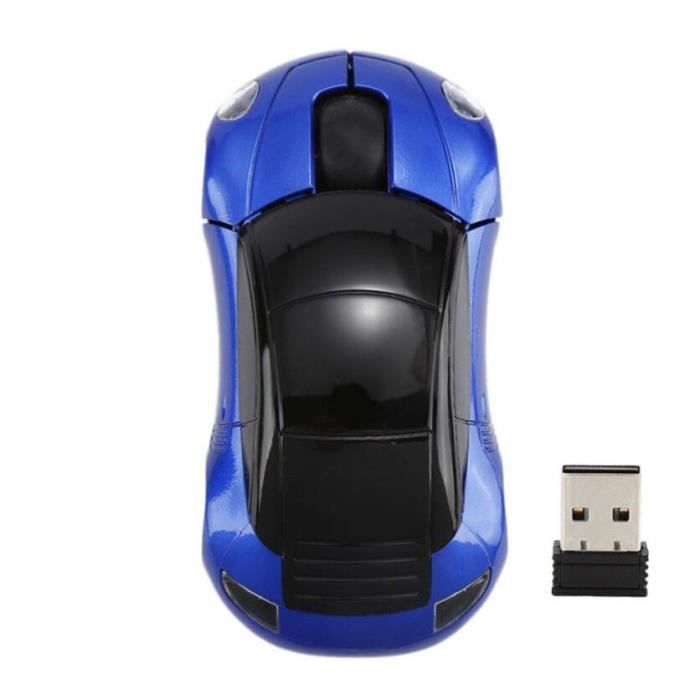 Souris optique sans fil sans fil de forme de voiture 2.4GHz USB Bleu