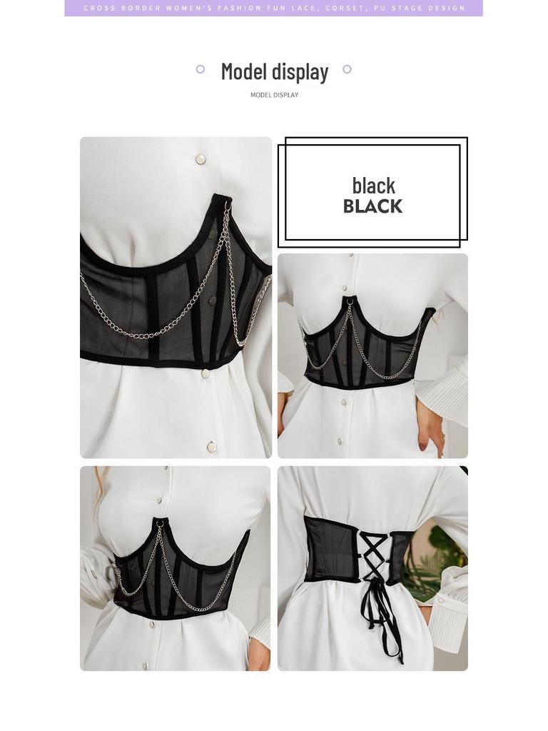 European & American Lace Waist Cincher Corset: Slimming Mesh Vest with Bust Support & Abdominal Shaping.