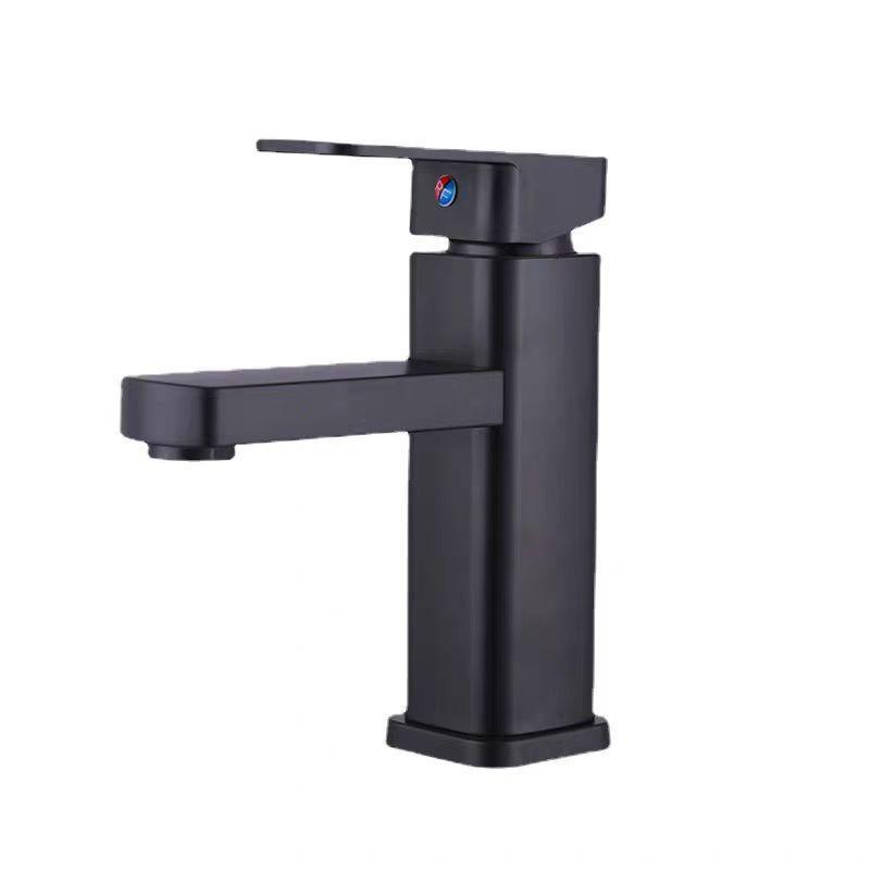 Stainless Steel Square Basin Faucet – Hot/Cold Single Hole for Bathroom Cabinet