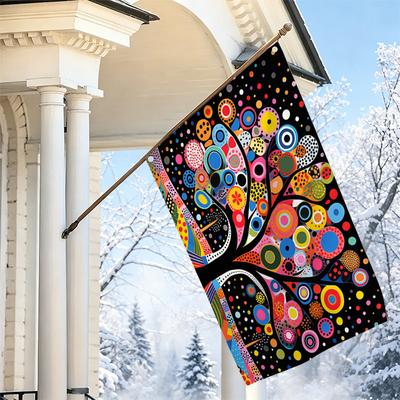 2D Flat, 1pc 2D Flat Decorative Flag, Abstract Colorful Polka Dot Circle Tree of Life Pattern Hanging Flag, Artistic Oil Painting Texture Wall Hanging