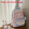 Color Simple Blocked Letter Pattern Student Backpack With Badge Pendant And