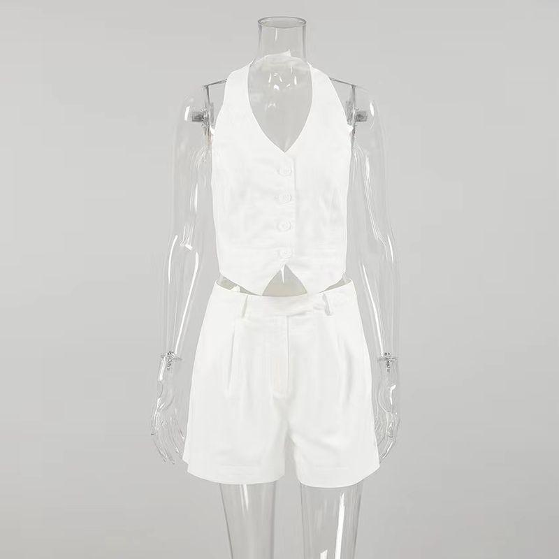 

Fashion Summer Fashion Halter Vest Shorts Set Hanging Neck Vest and Shorts Set White (Garib) M