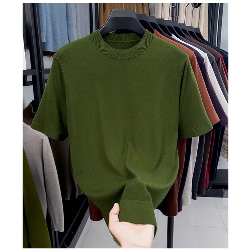 Men Solid Color Short Sleeve Crew Neck Fitted Casual Knit Bottoming Sweater
