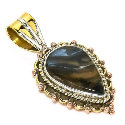 Natural Pietersite Gemstone TwoTone 925 Solid Sterling Silver Pendant 1.50" y3E37