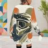 Women Plus Size Round Neck Long Sleeve Cartoon Printed White Yellow Sweatshirt Dress