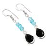 Black Spinel, Blue Topaz Gemstone 925 Sterling Silver Jewelry Earring 1.65" GK-3608