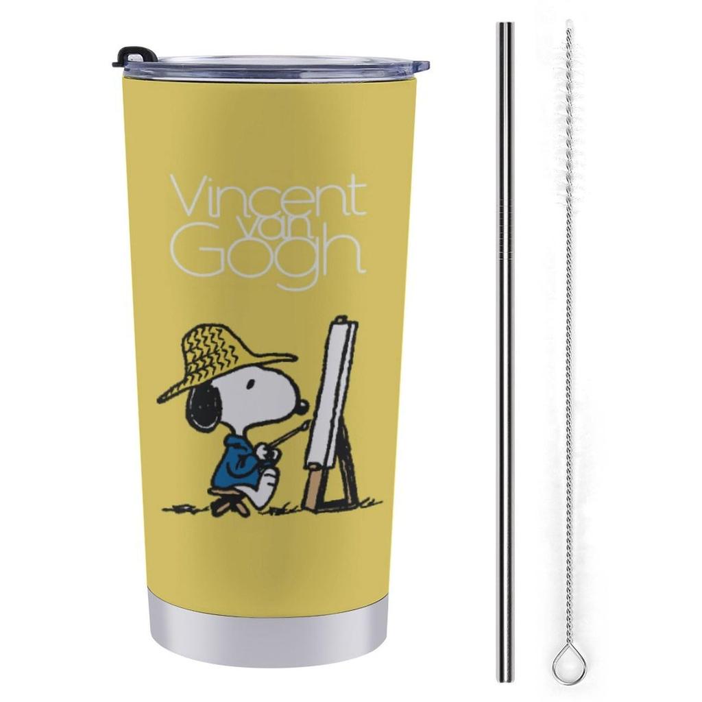 Snoopy Tumbler Mug Coffee Cup Convenience Store Cup Cold Insulation Water Bottle Direct Drinking Stainless Steel with Lid Portable Straw Character
